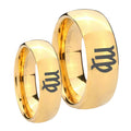Virgo Zodiac Dome Gold Tungsten Bridal Set Rings