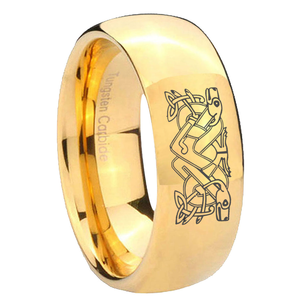 10mm Celtic Dog Dome Gold Tungsten Carbide Wedding Band Mens