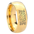 8MM Celtic Dog Dome Polish Gold Tungsten Ring Men