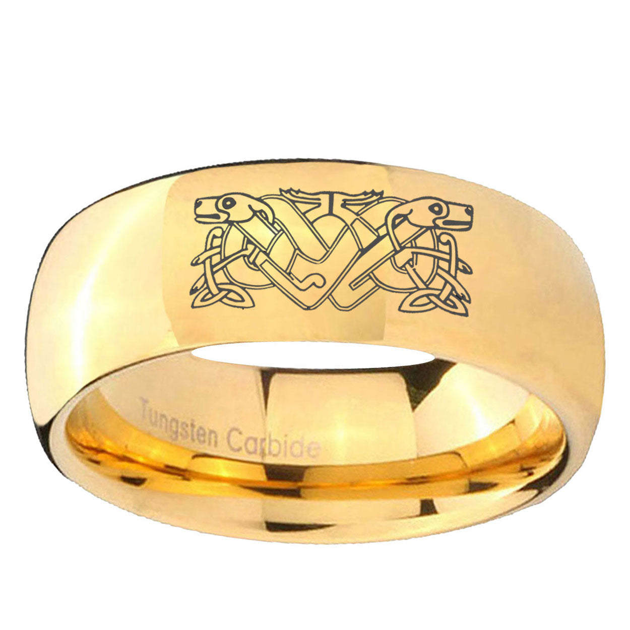 10mm Celtic Dog Dome Gold Tungsten Ring