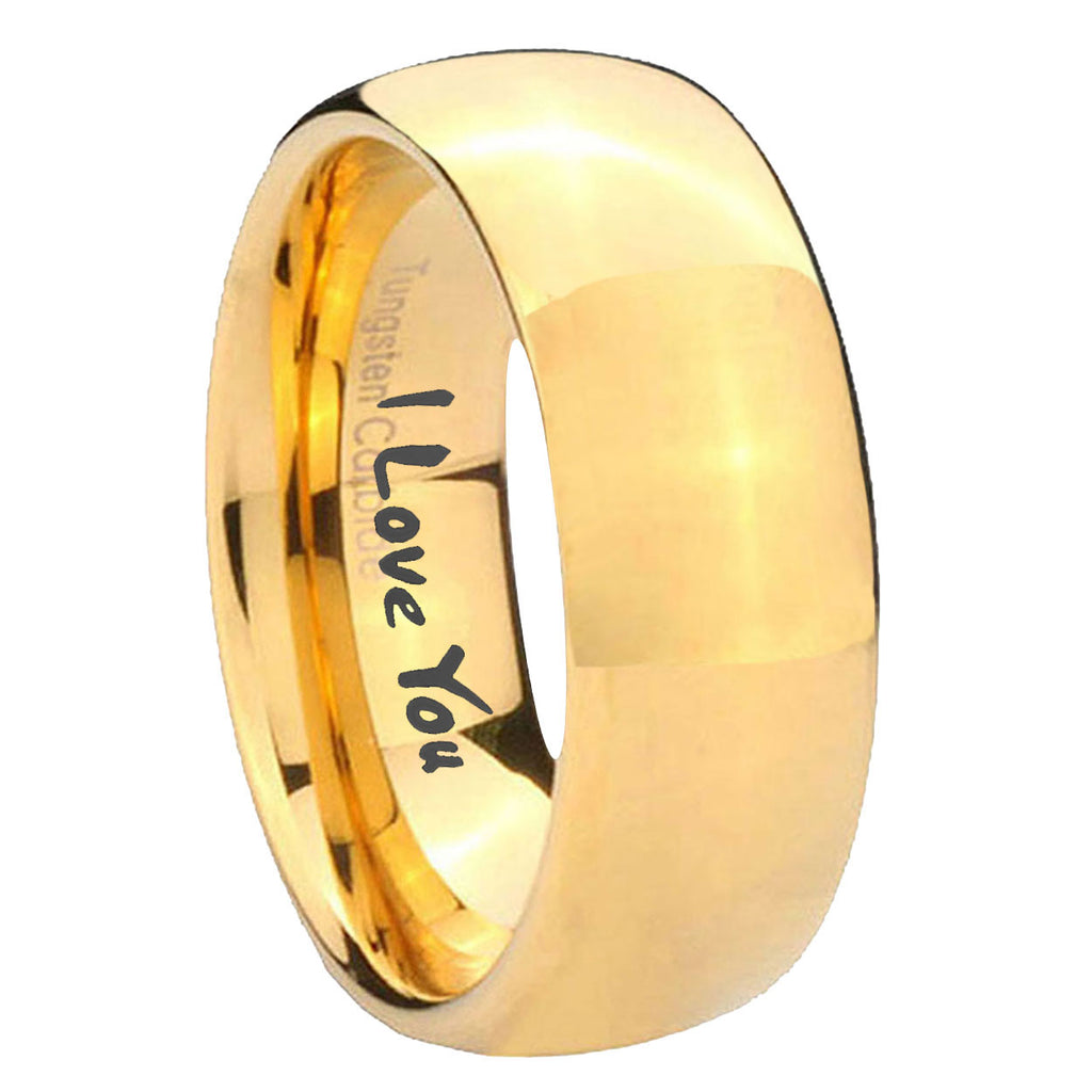 8MM I Love You Dome Polish Gold Tungsten Ring For Men