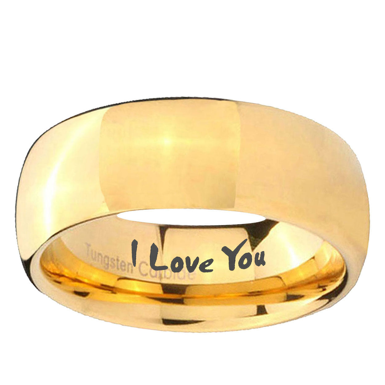 5MM I Love You Dome Polish Gold Tungsten Ring For Men