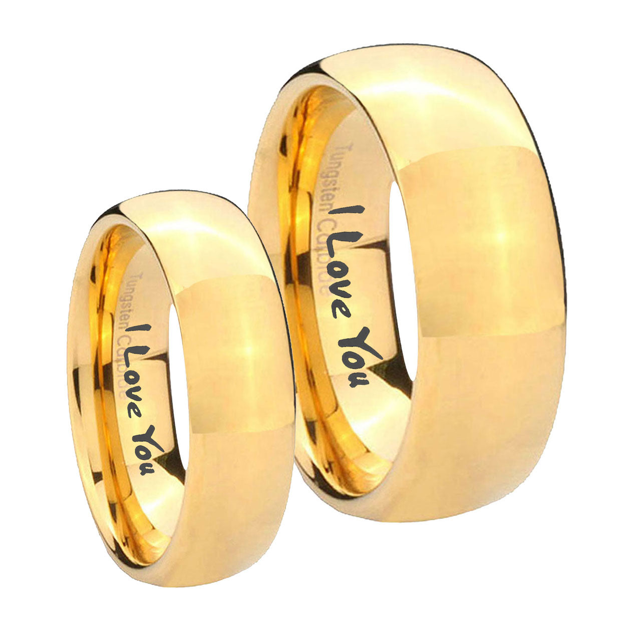 I Love You Dome Gold Tungsten His Hers Set Rings