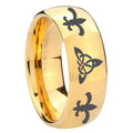 8MM Celtic Triangle Fleur Delis Dome Polish Gold Tungsten Band