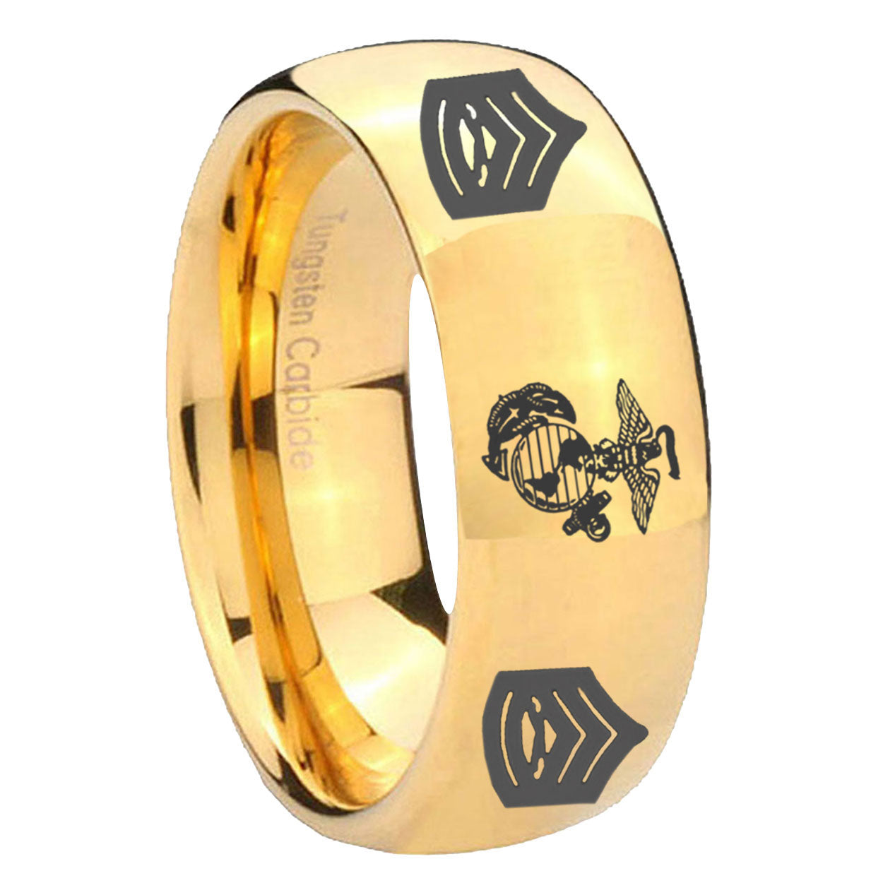 10mm Marine Army Sergeant Dome Gold Tungsten Carbide Wedding Engagement Ring