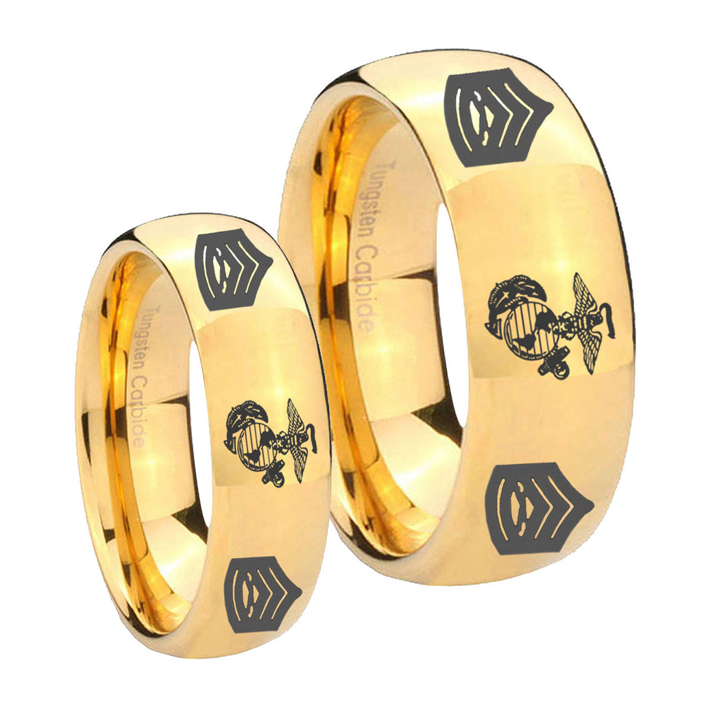 Marine Army Sergeant Dome Gold Tungsten His Hers Ring Set