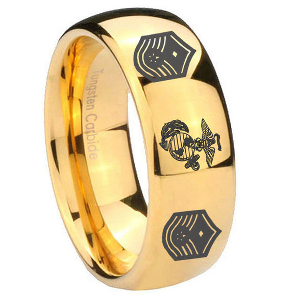 8mm-Marine-Chief-Master-Sergeant--Dome-Gold-Tungsten-Carbide-Mens-Wedding-Band