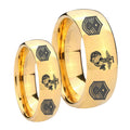 Marine Chief Master Sergeant Dome Gold Tungsten Wedding Set Rings