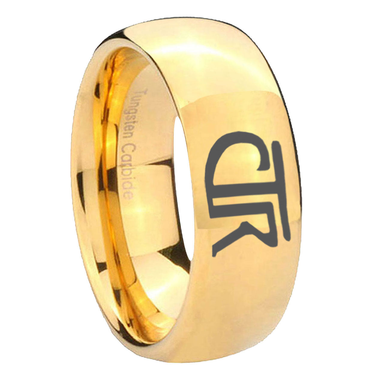 8MM CTR Dome Polish Gold Tungsten Mens Wedding Rings