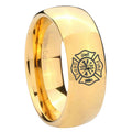 10mm Fire Department Dome Gold Tungsten Carbide Mens Ring Personalized