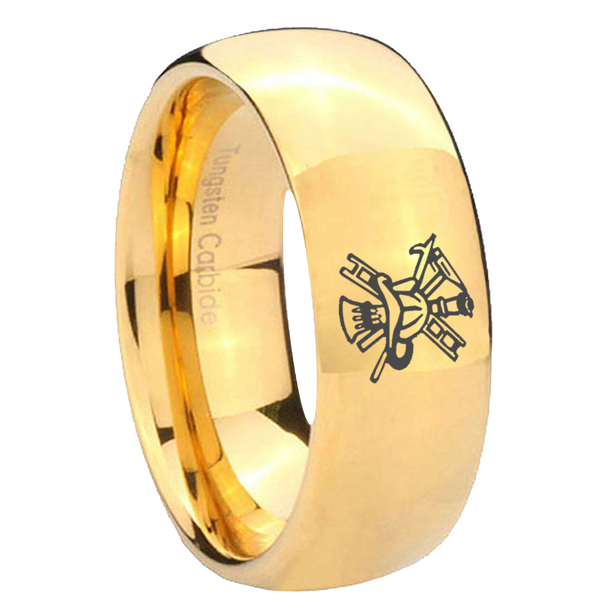 8MM Fireman Dome Polish Gold Tungsten Custom Engraved Ring