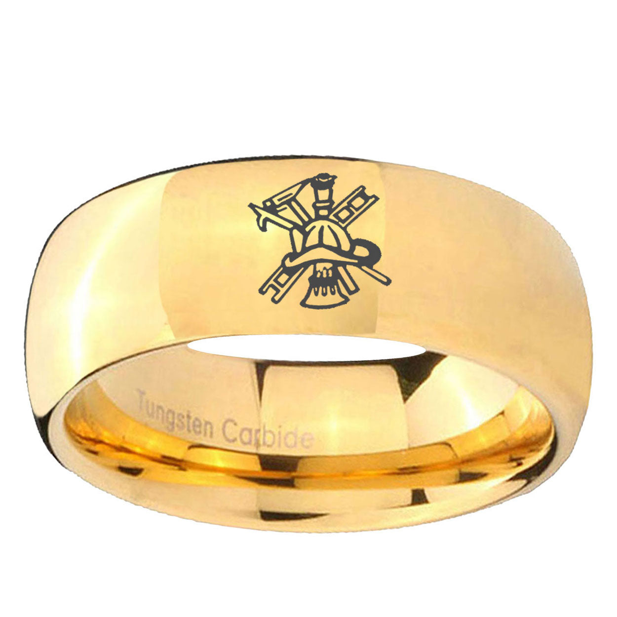 5MM Fireman Dome Polish Gold Tungsten Custom Engraved Ring