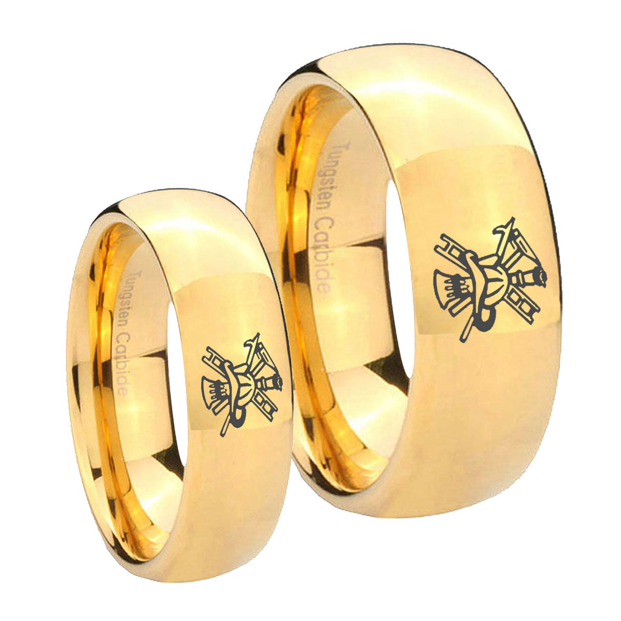 Fireman Dome Gold Tungsten Mens Band Set
