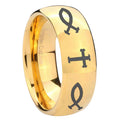 10mm Fish & Cross Dome Gold Tungsten Carbide Men's Promise Rings