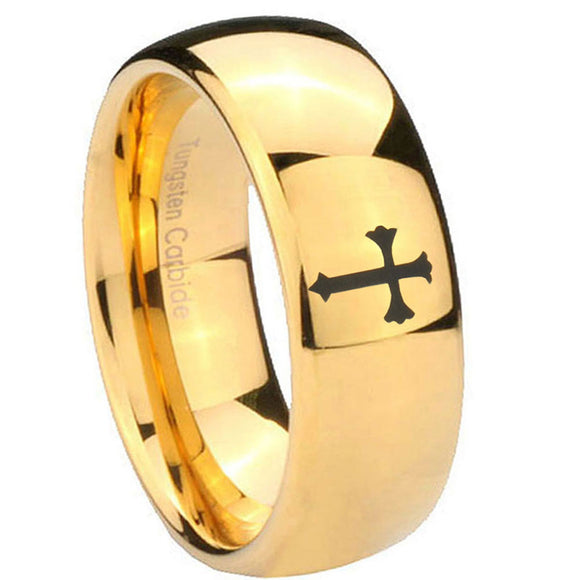 10mm-Flat-Christian-Cross-Dome-Gold-Tungsten-Carbide-Promise-Ring
