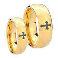 Flat Christian Cross Dome Gold Tungsten Mens Set Ring