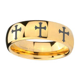 10mm-Multiple-Christian-Cross-Dome-Gold-Tungsten-Carbide-Men's-Band-Ring