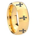 8MM Multiple Christian Cross Dome Polish Gold Tungsten Mens Ring