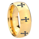 8mm Multiple Christian Cross Dome Gold Tungsten Carbide Engagement Ring