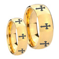 Multiple Christian Cross Dome Gold Tungsten Bridal Set Rings