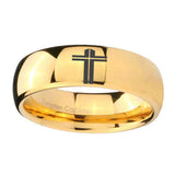 10mm-Flat-Christian-Cross-Dome-Gold-Tungsten-Carbide-Mens-Ring