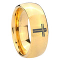 8MM Flat Christian Cross Dome Polish Gold Tungsten Ring For Man