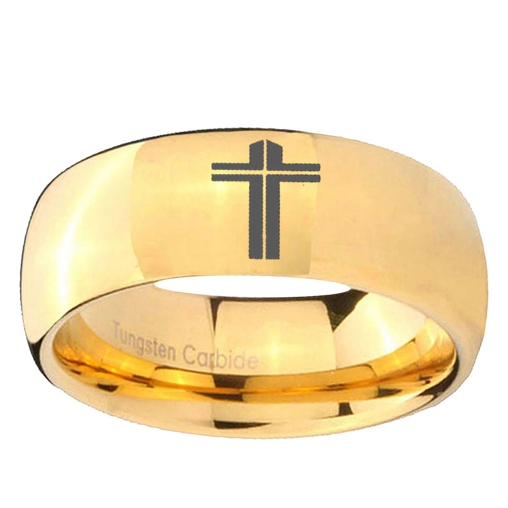 5MM Flat Christian Cross Dome Polish Gold Tungsten Ring For Man