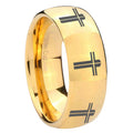 10mm Multiple Christian Cross Dome Gold Tungsten Carbide Rings for Men