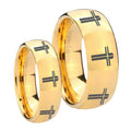 Multiple Christian Cross Dome Gold Tungsten Couple Wedding Rings