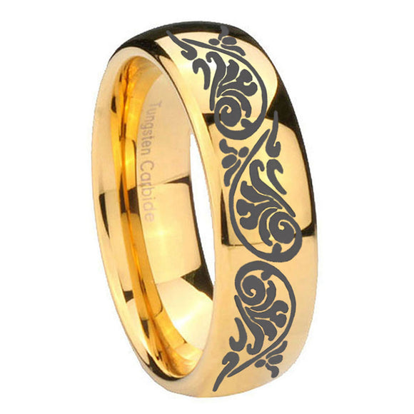8mm-Etched-Tribal-Pattern-Dome-Gold-Tungsten-Carbide-Mens-Anniversary-Ring