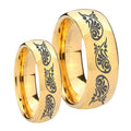Etched Tribal Pattern Dome Gold Tungsten His and Hers