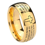 10mm-Etched-Lord's-Prayer-Cross-Dome-Gold-Tungsten-Carbide-Wedding-Band-Mens