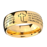 10mm-Etched-Lord's-Prayer-Cross-Dome-Gold-Tungsten-Carbide-Wedding-Band-Mens