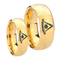 Pester Master Masonic Dome Gold Tungsten Couple Wedding Bands