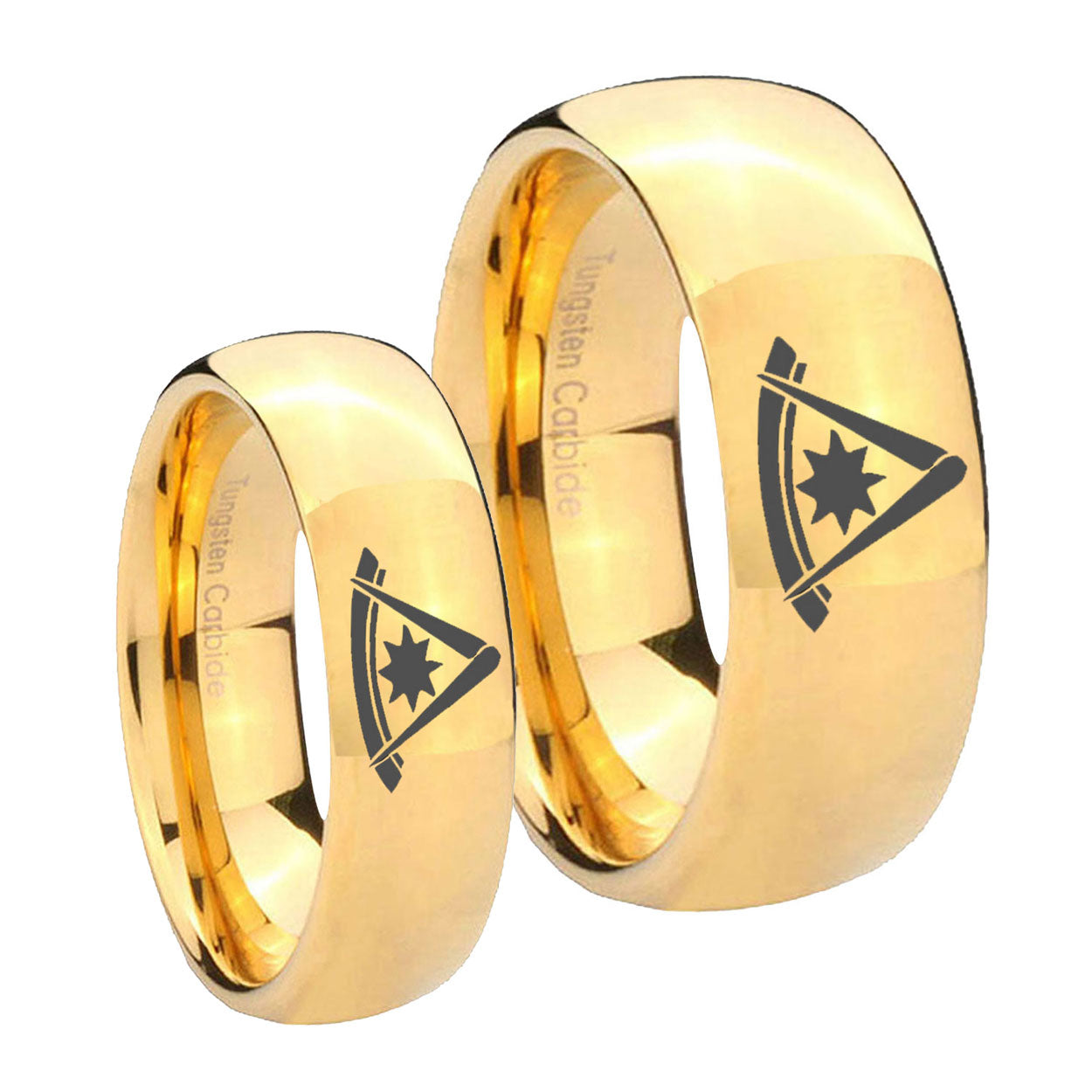 Pester Master Masonic Dome Gold Tungsten Couple Wedding Bands