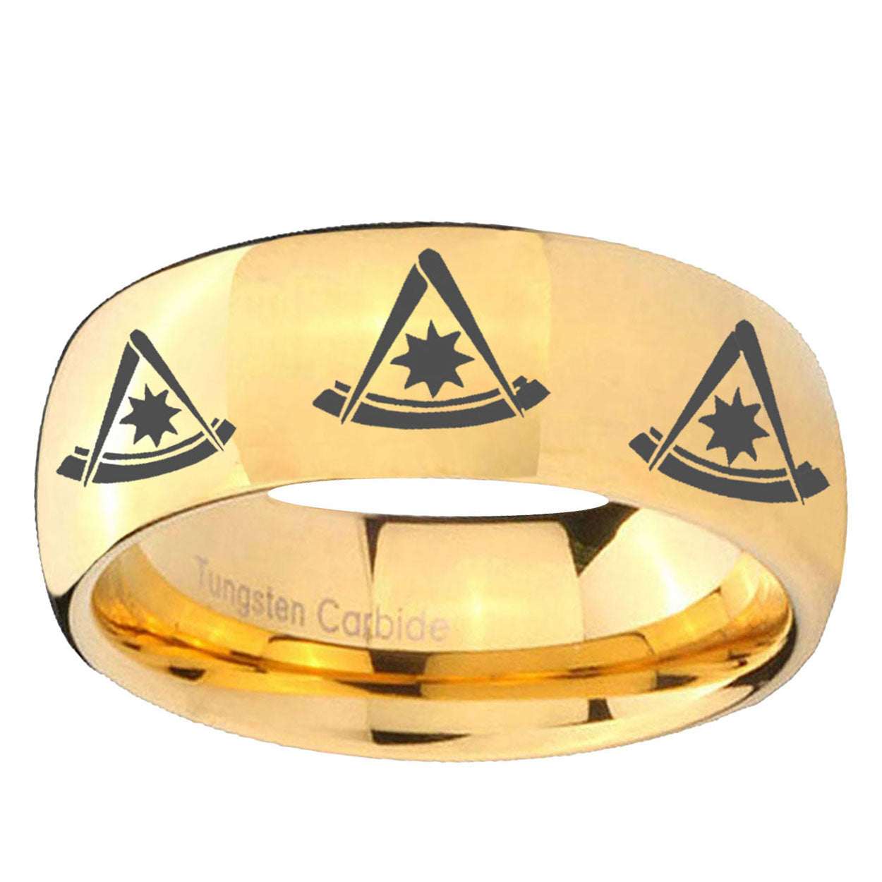 10mm Multiple Pester Master Masonic Dome Gold Tungsten Ring