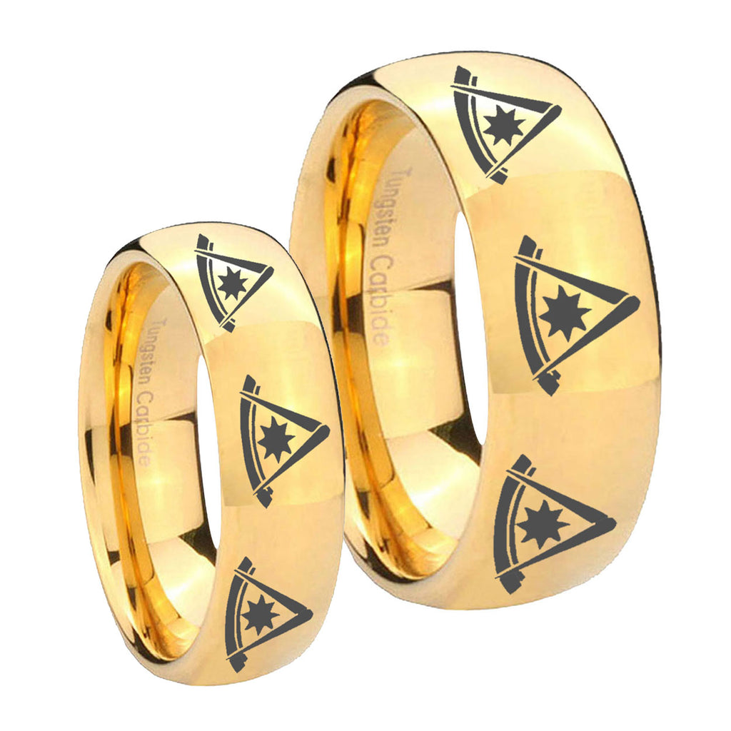 Multiple Pester Master Masonic Dome Gold Tungsten Bridal Band Set