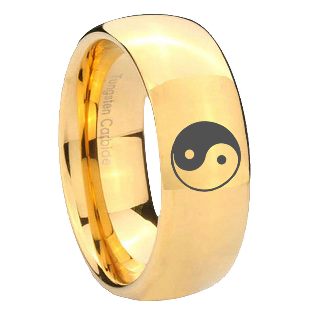 10mm Yin Yang Dome Gold Tungsten Carbide Wedding Band Ring