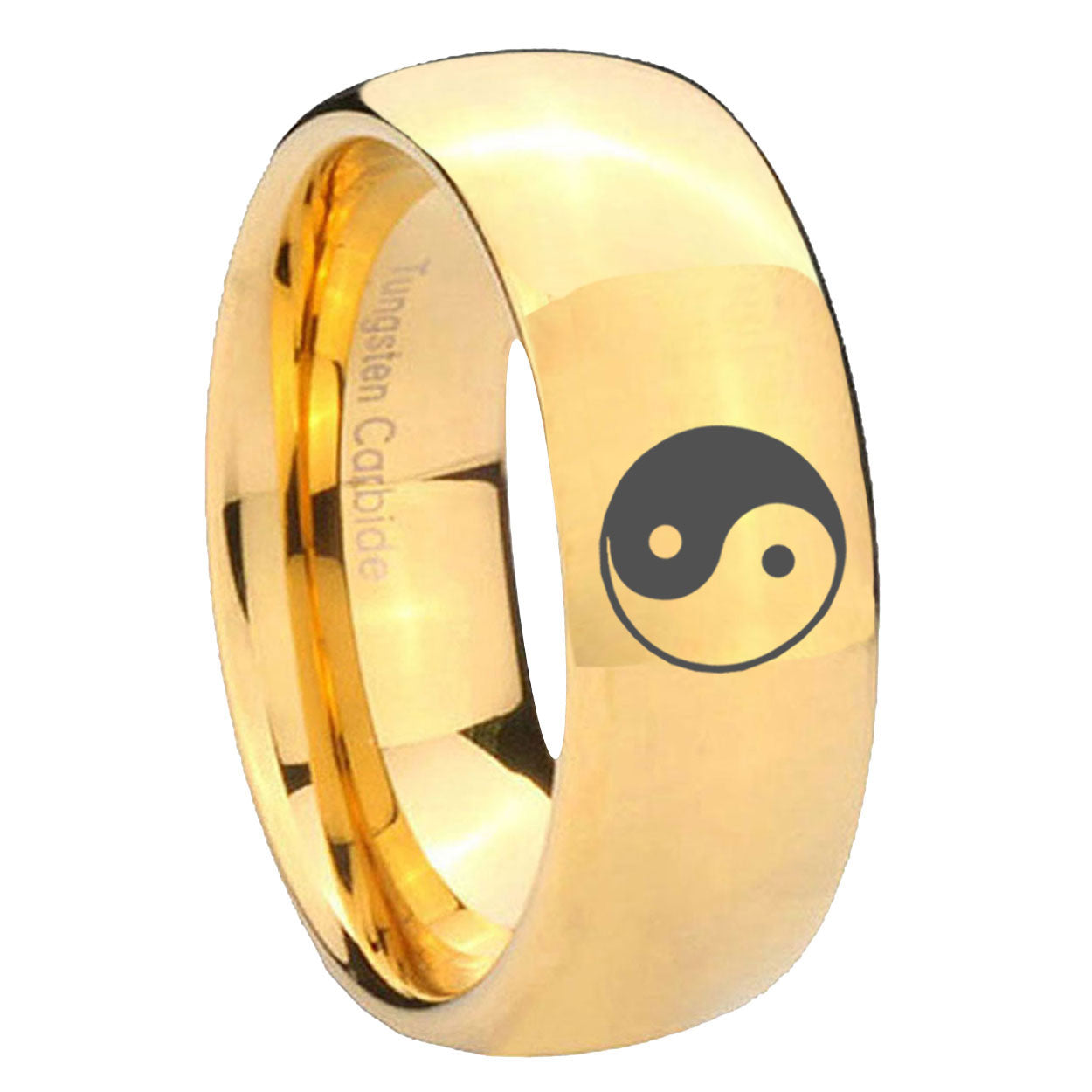 8MM Yin Yang Dome Polish Gold Tungsten Man Wedding Band