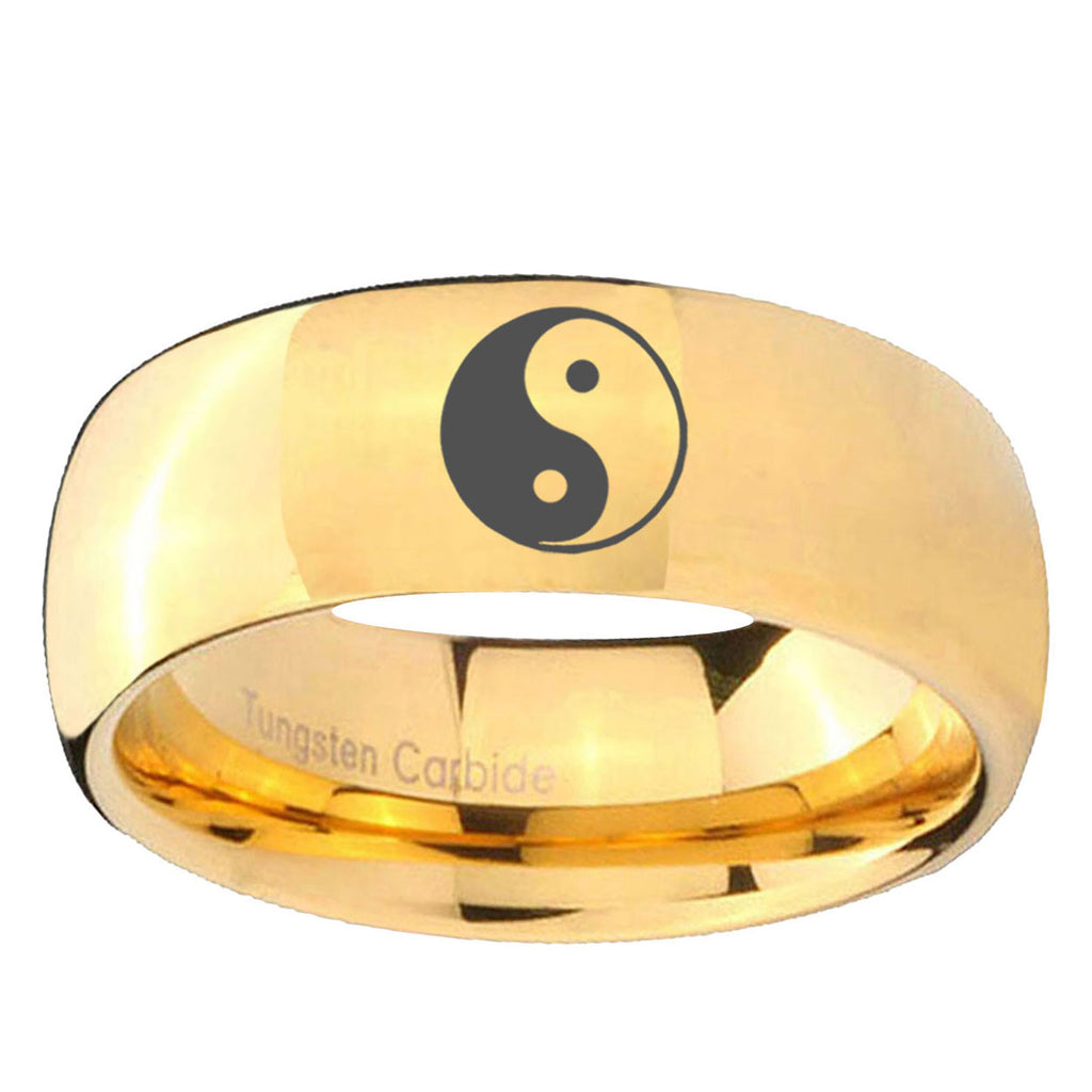 5MM Yin Yang Dome Polish Gold Tungsten Man Wedding Band