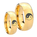 Yin Yang Dome Gold Tungsten Wedding Ring Set