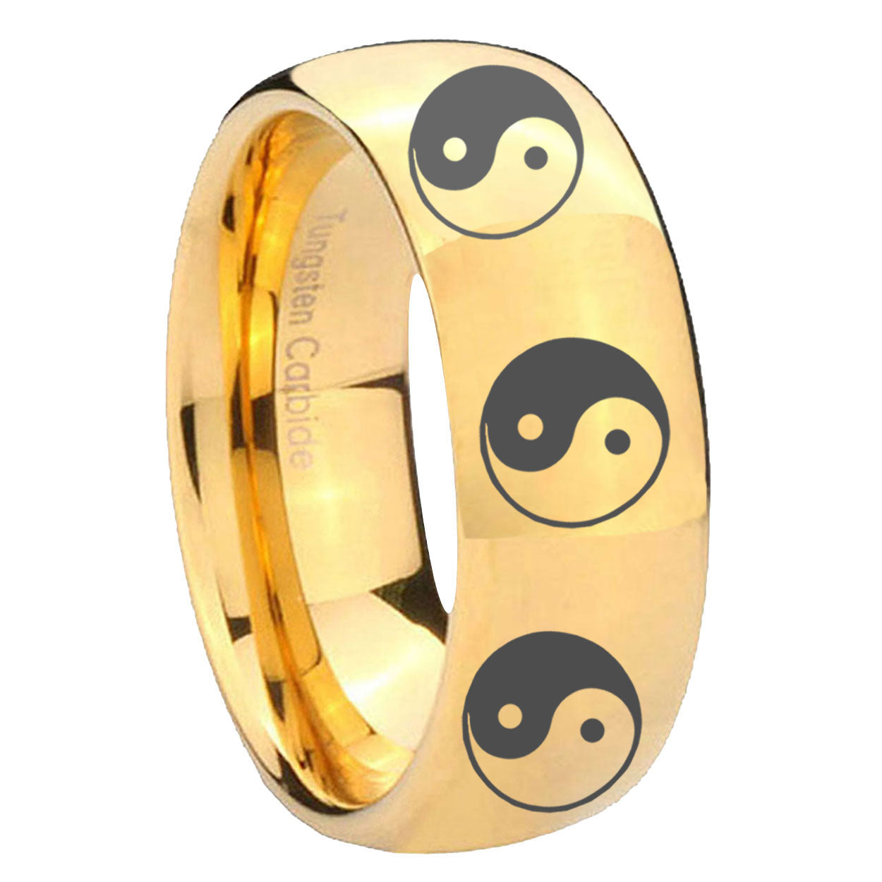 8MM Multiple Yin Yang Dome Polish Gold Tungsten Ring Men