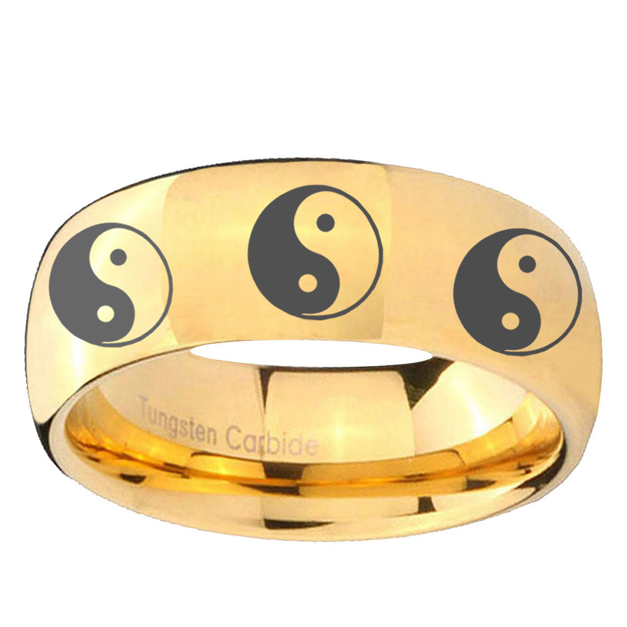 5MM Multiple Yin Yang Dome Polish Gold Tungsten Ring Men