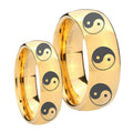 Multiple Yin Yang Dome Gold Tungsten Bridal Ring Sets