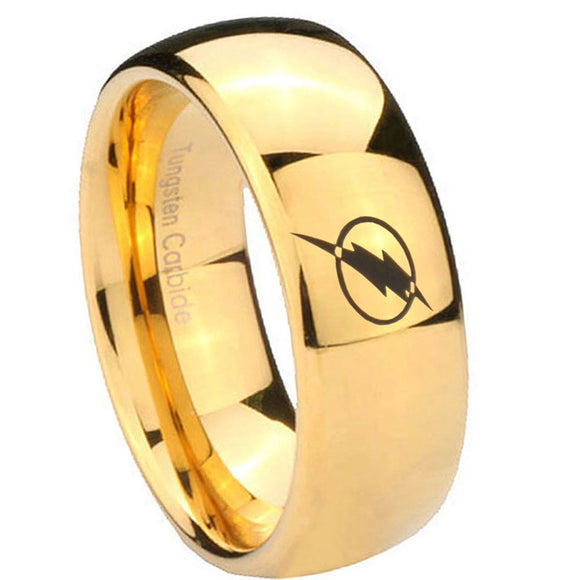 8mm Flash Dome Polish Gold Men's Tungsten Carbide Rings