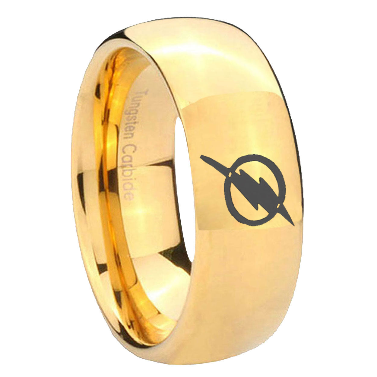 8MM Flash Dome Polish Gold Tungsten Ring For Men