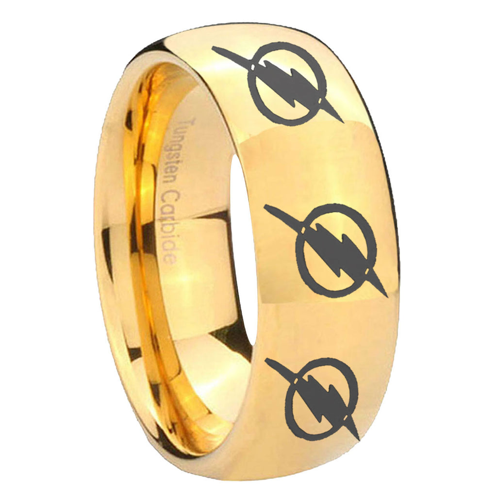 8MM Multiple Flash Dome Polish Gold Tungsten Custom Ring