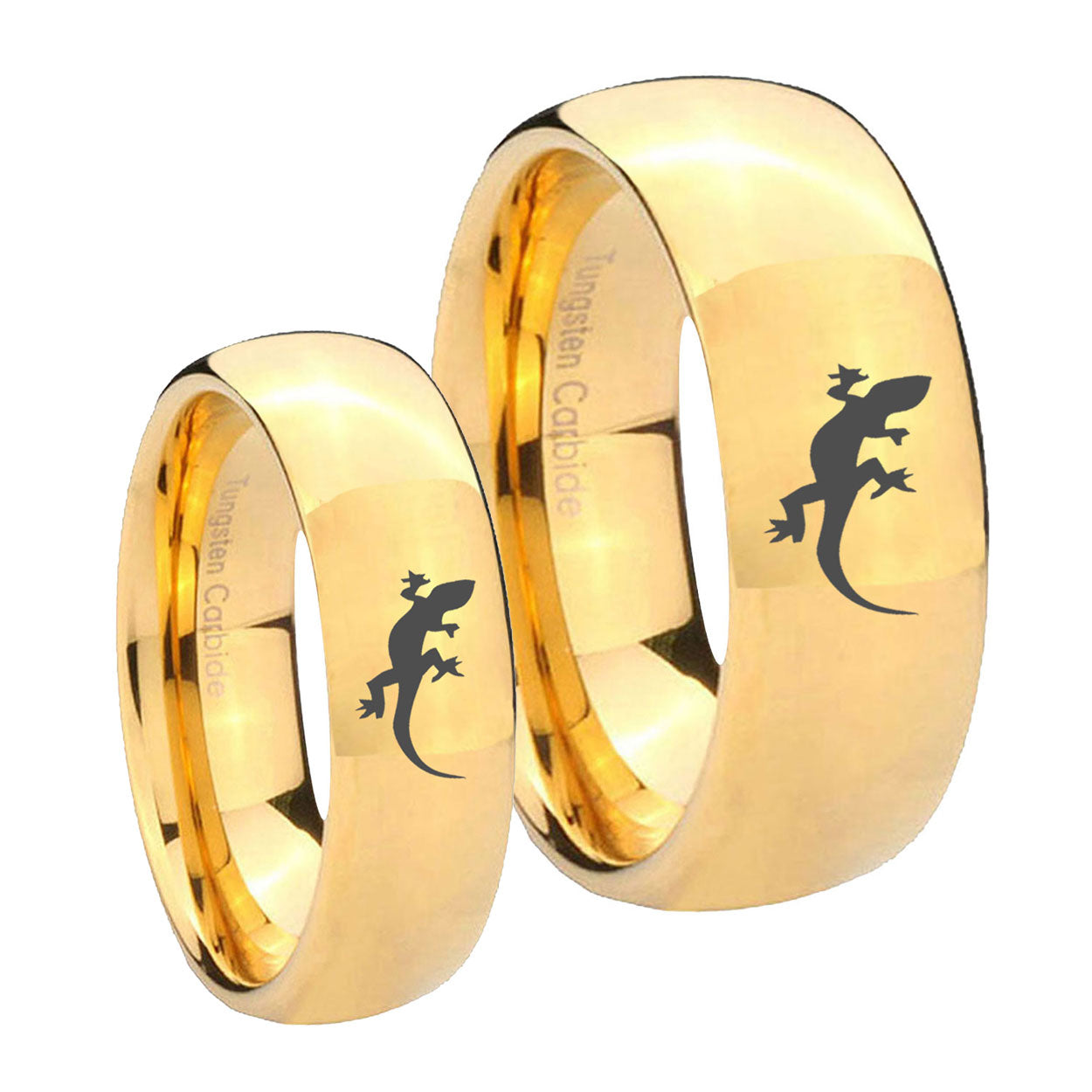 Lizard Dome Gold Tungsten Bridal Ring Sets
