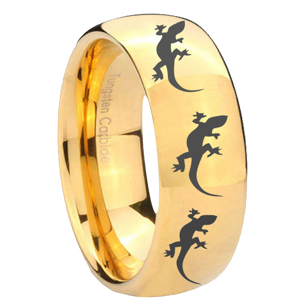 8MM Multiple Lizard Dome Polish Gold Tungsten Mens Ring
