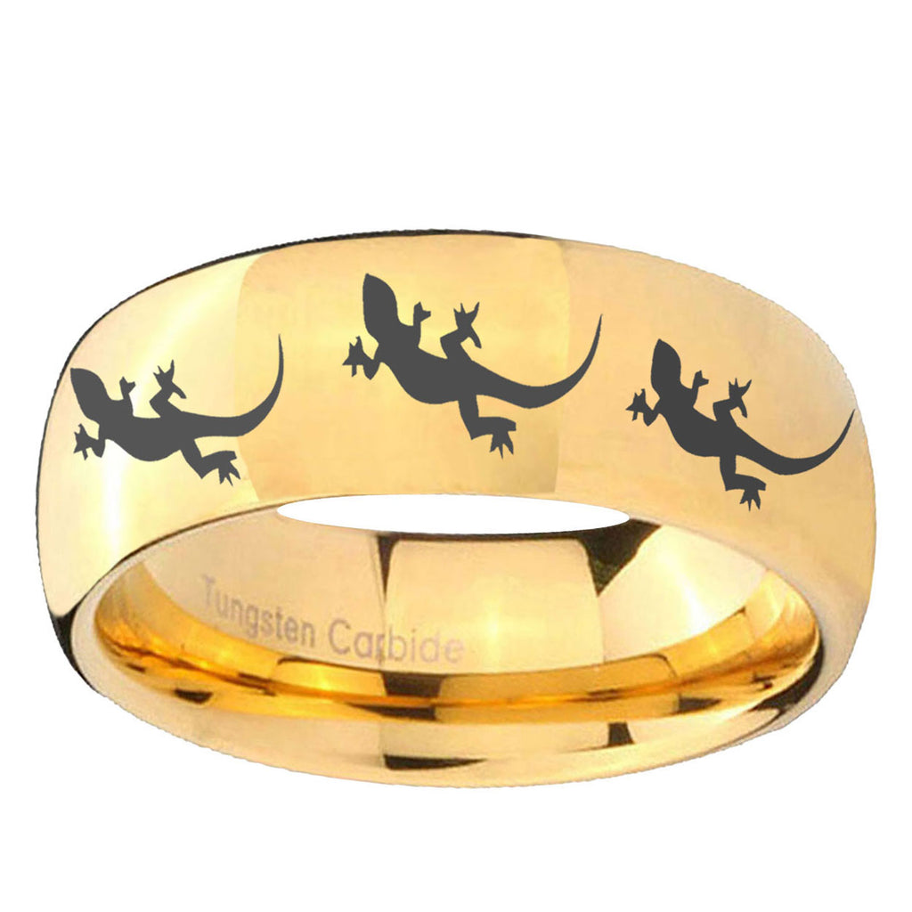 5MM Multiple Lizard Dome Polish Gold Tungsten Mens Ring